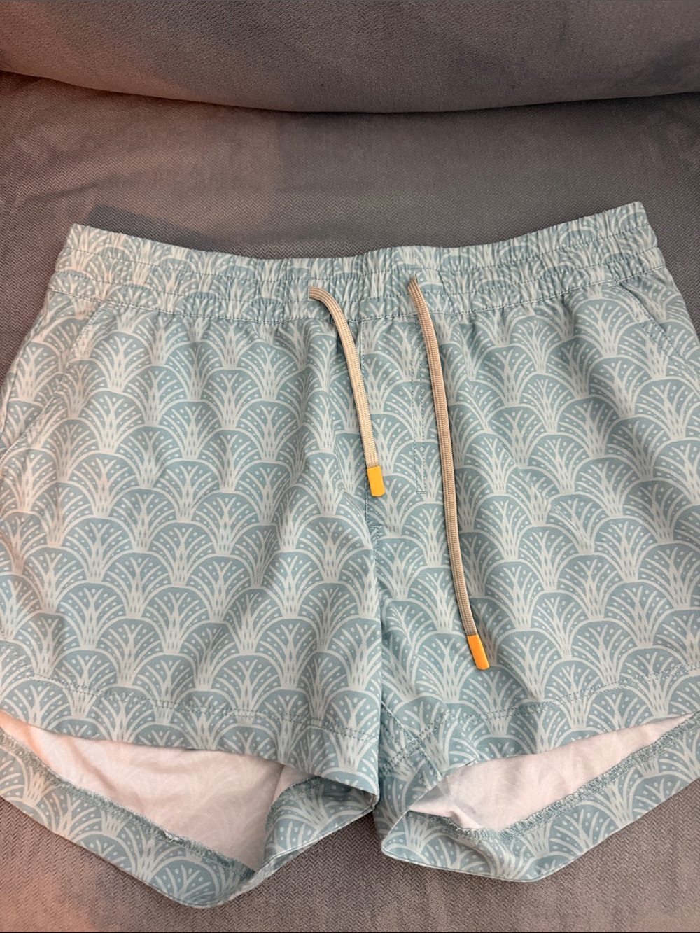 Women's Pale Blue Patterned Athletic Drawstring Shorts